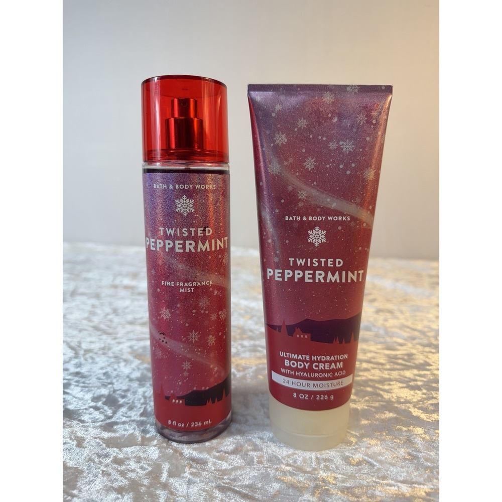 Bath & Body Works Twisted Peppermint Mist & Body Cream Gift Set New
